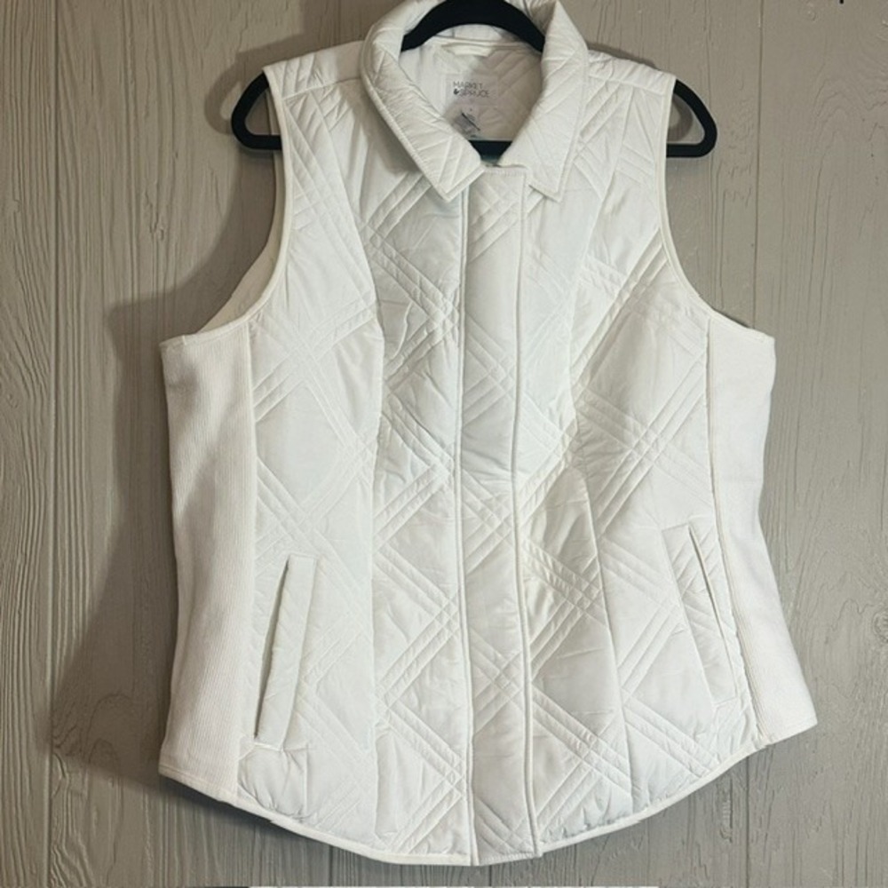Market & Spruce Womens White Rib Side Panel Quilted Vest 2X WGW30024-PL NWT